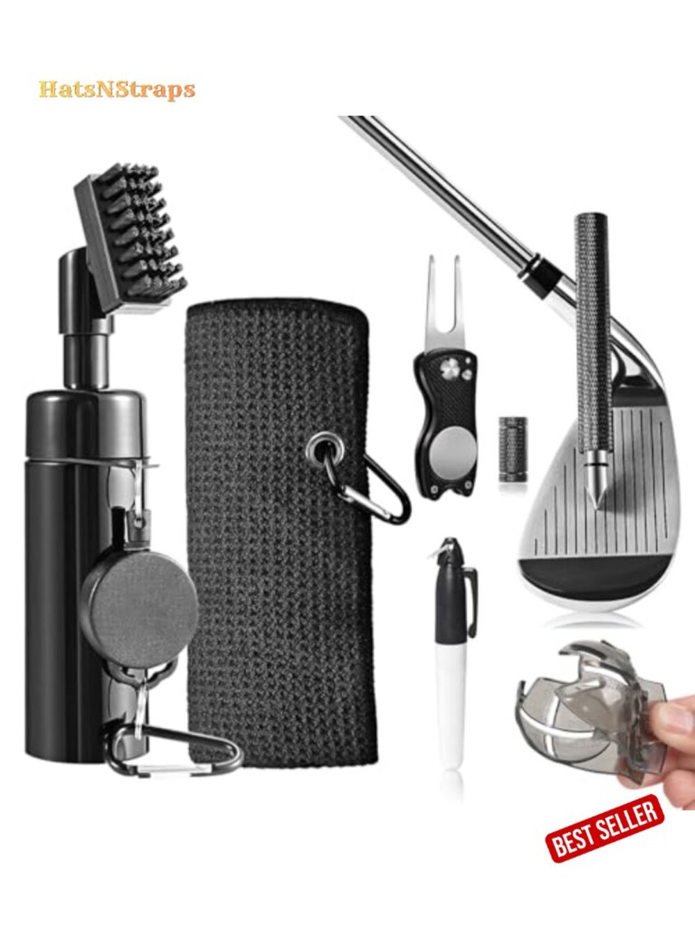 6-Piece Golf Club Cleaning Kit with Water Brush Towel Divot Tool Groove